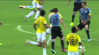 James Rodriguez Colombia Goal vs Uruguay on Colombian Station Caracol [upl. by Acimahs921]