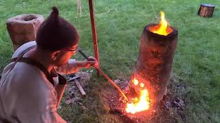 Iron smelting in the early medieval slag drop shaft furnace making iron [upl. by Mohkos745]